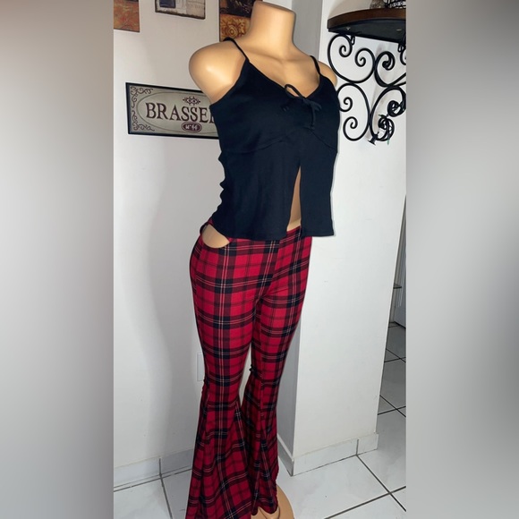 NWT JUSTPOLLY PLAID R/B WIDE LEG PANT CHRISTMAS - Picture 3 of 7